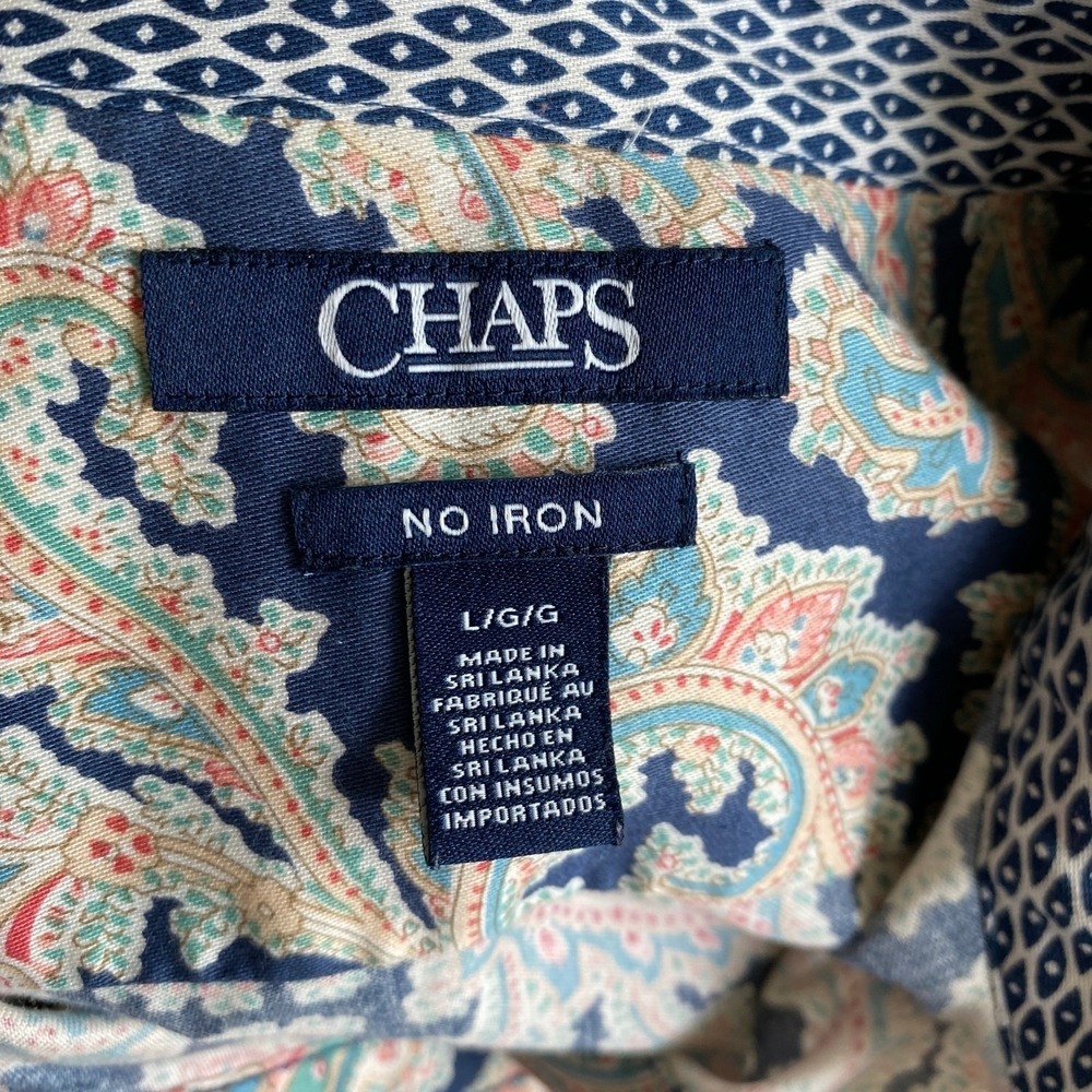 Chaps Womens Paisley Print Long Sleeve Button Up Shirt L No Iron Navy Flip Cuffs - Picture 5 of 9